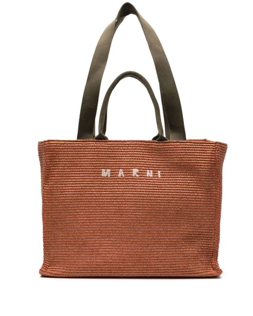Marni Brown Logo-embroidered Raffia Tote Bag for men