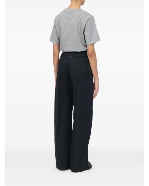 MM6 by Maison Margiela Blue Light Cotton Twill Wide-Leg Trousers