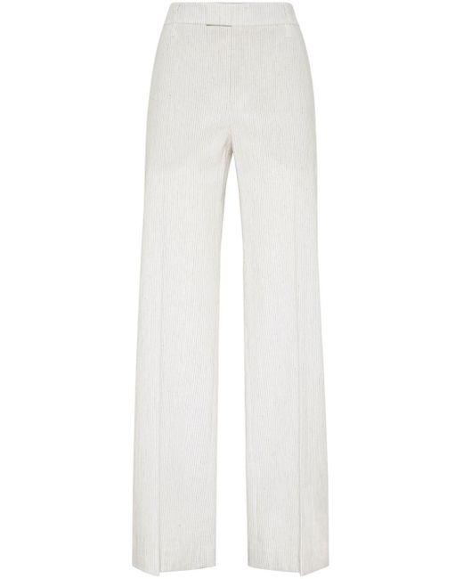 Brunello Cucinelli White Pinstriped Linen-blend Trousers