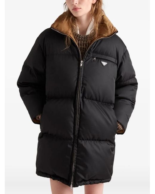Prada Black Triangle-Logo Down Coat