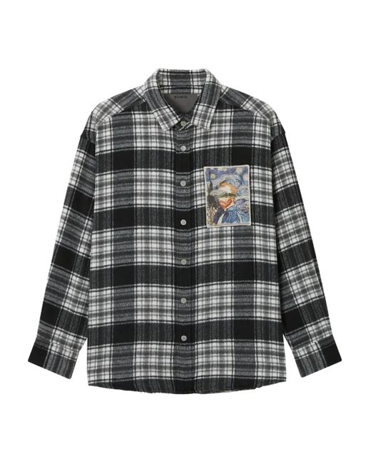 Musium Div. Gray Check-Patterned Appliqué Shirt for men