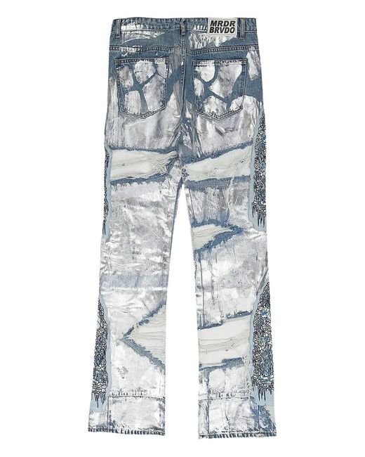 Who Decides War Blue Patchwork Distressed Jeans for men