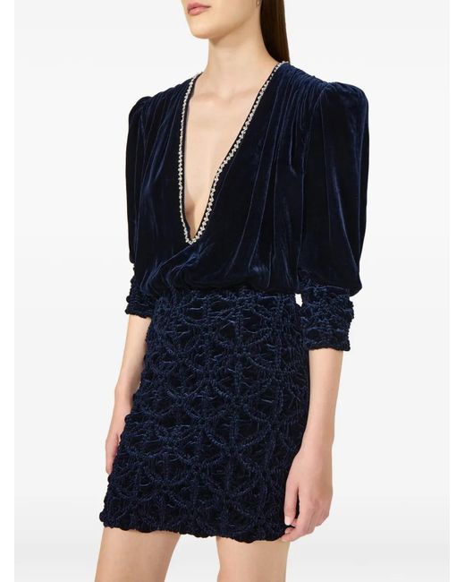 Costarellos Blue Astara Crystal-Embellished Velvet Mini Dress
