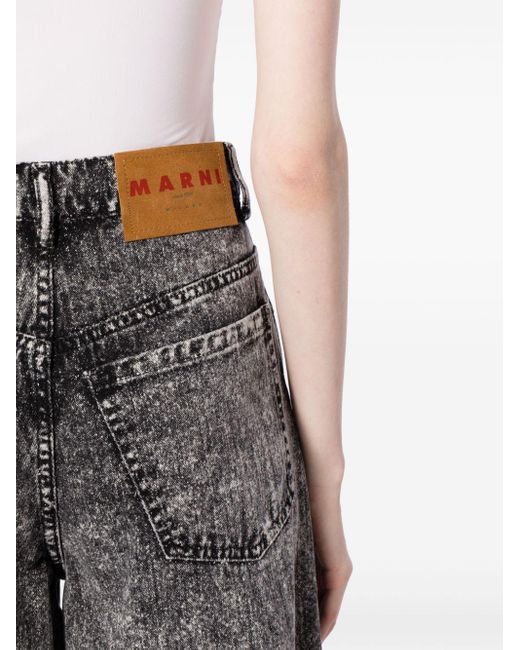 Acid-wash wide-leg cotton jeans Marni de color Gray