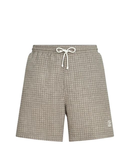 Brunello Cucinelli Gray Floral Print Nylon Swim Shorts for men