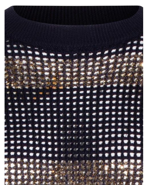 Brunello Cucinelli Blue Sequin-Embellished Open-Knit Sweater