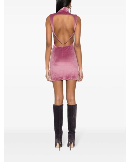 Gcds Pink Logo-Embroidered Open-Back Velvet Minidress