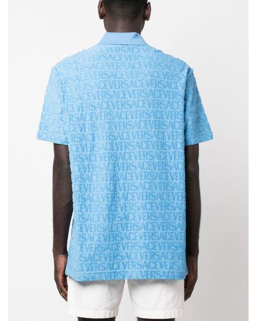 Versace Blue Cotton Jacquard Polo Shirt for men