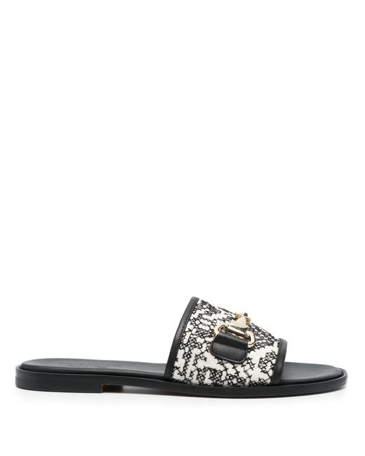 Doucal's White Embroidered-Design Leather Slides