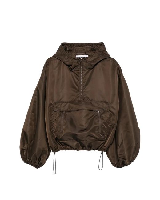 CECILIE BAHNSEN Brown Hooded Balloon-Sleeve Jacket