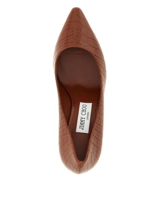 Jimmy Choo Brown Spitze Romy Pumps mit Kroko-Effekt 85mm