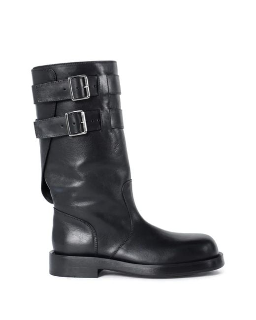 Ann Demeulemeester Black Double-Buckle Calfskin Boots for men