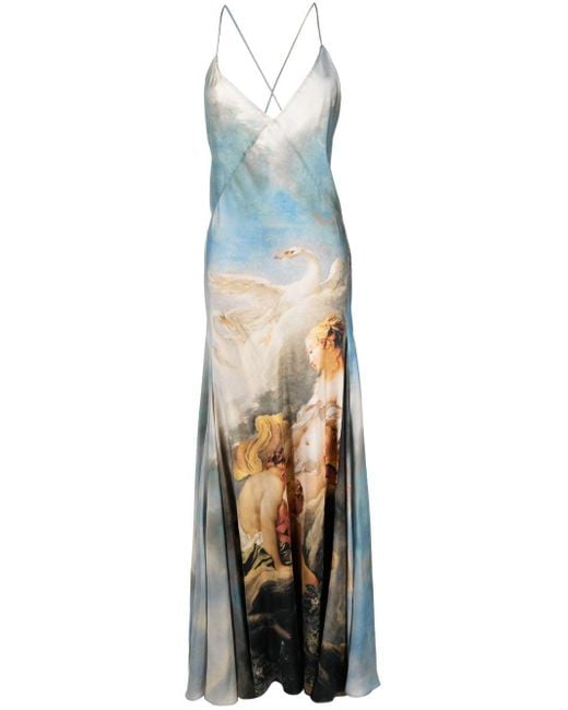 Roberto Cavalli Blue Painterly-print Silk Maxi Dress