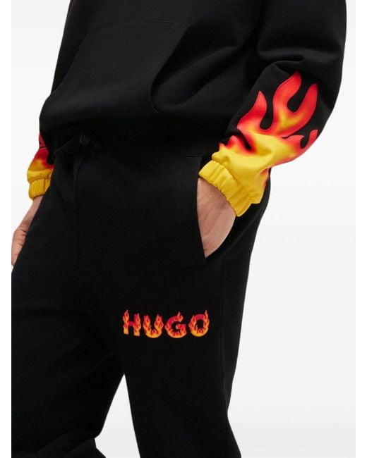 HUGO Black Mid-rise Straight-leg Track Pants for men