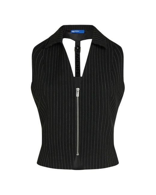 Karl Lagerfeld Black Pinstripe Zip-Up Waistcoat