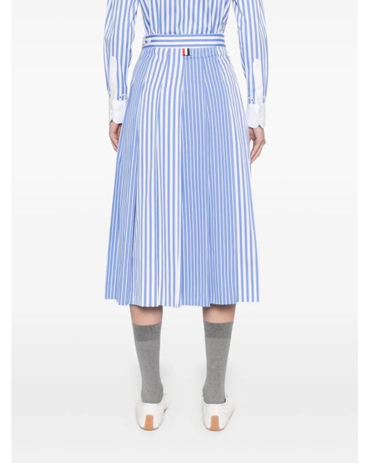 Thom Browne Blue Pleated Striped Midi Skirt
