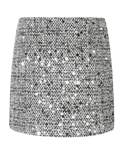 ERMANNO FIRENZE Gray Sequin-Embellished Tweed Mini Skirt