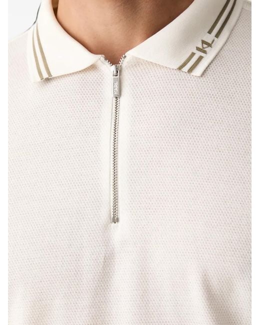 Karl Lagerfeld White Zip-Fastening Tipped Polo Shirt for men