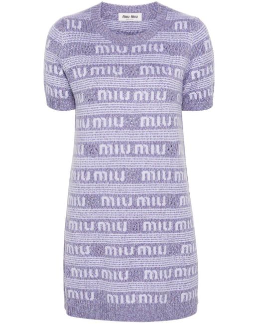 Miu Miu Mini-jurk Met Intarsia Logo in het Purple