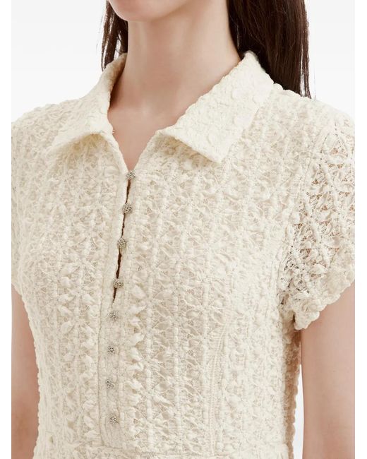 B+ AB White Textured Button-Front Midi Dress