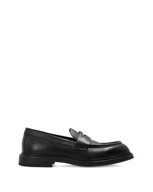 Emporio Armani Black Leather Loafers for men