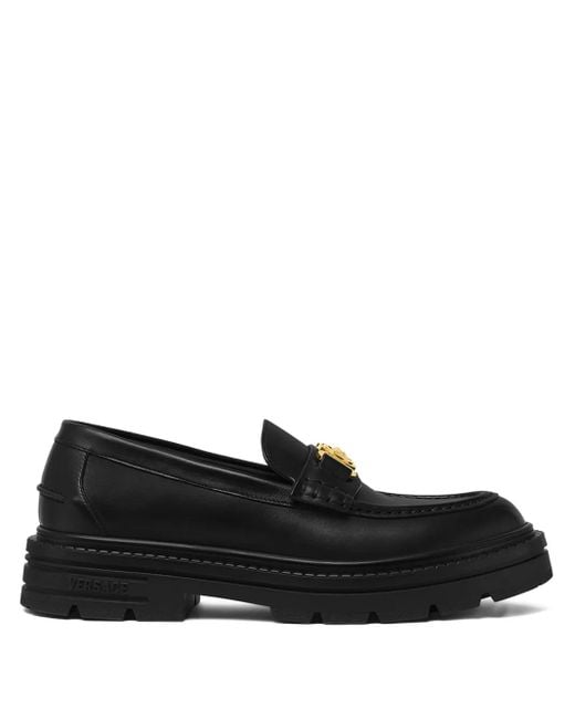 Versace Black Medusa-Plaque Platform Loafers for men