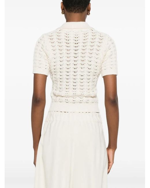 Forte_forte White Openwork Polo Shirt