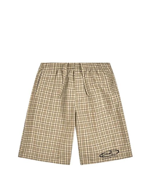 Boredom Kills White Lounge Check-Print Logo-Print Shorts for men