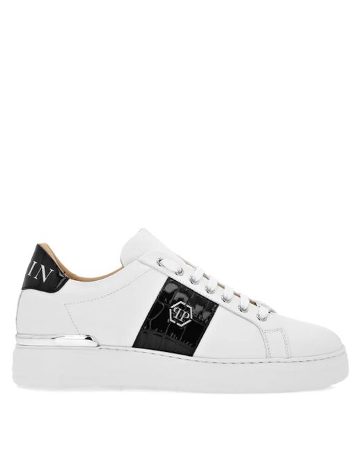 Philipp Plein White Sneakers mit Kroko-Effekt