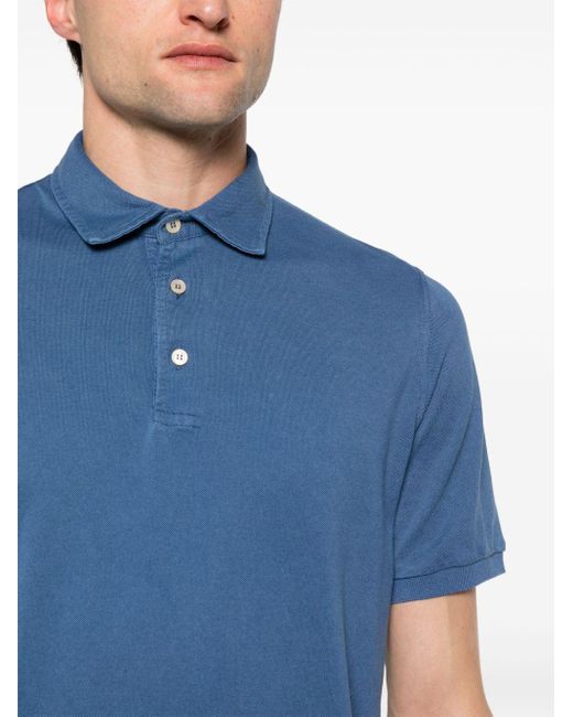 Fedeli Blue Cotton Piqué Polo Shirt for men