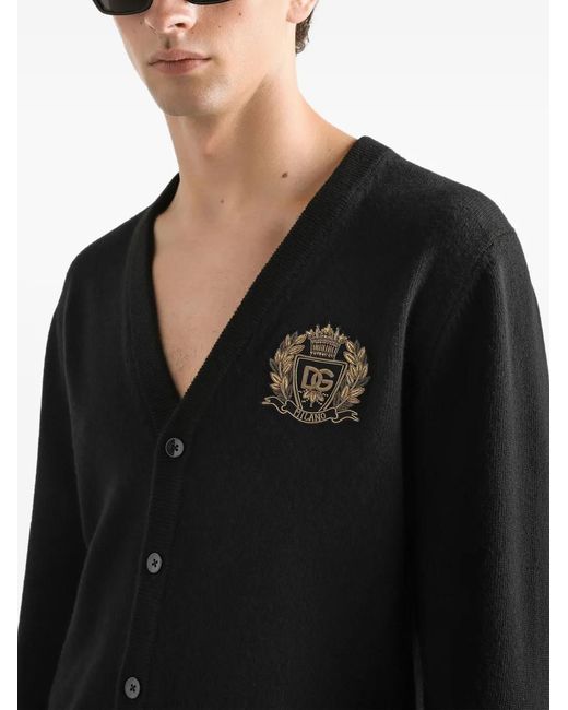 Dolce & Gabbana Black Logo-Appliqué Buttoned Cardigan for men