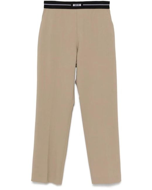 MSGM Natural Logo-Waistband Trousers