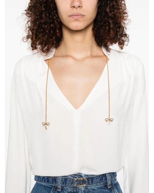 Elisabetta Franchi White Logo-Charms Georgette Blouse