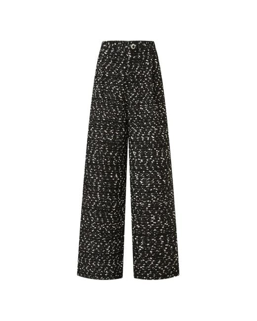 Edward Achour Paris Black Patterned Wide-Leg Trousers