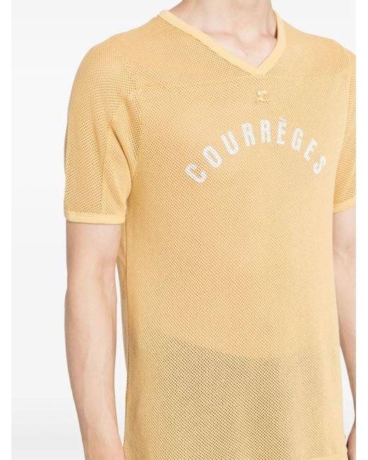 Courreges Natural Logo-Print V-Neck T-Shirt for men