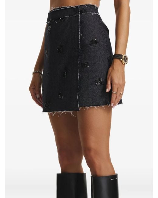 CuAnna Blue Sequin-Embellished Frayed Skirt
