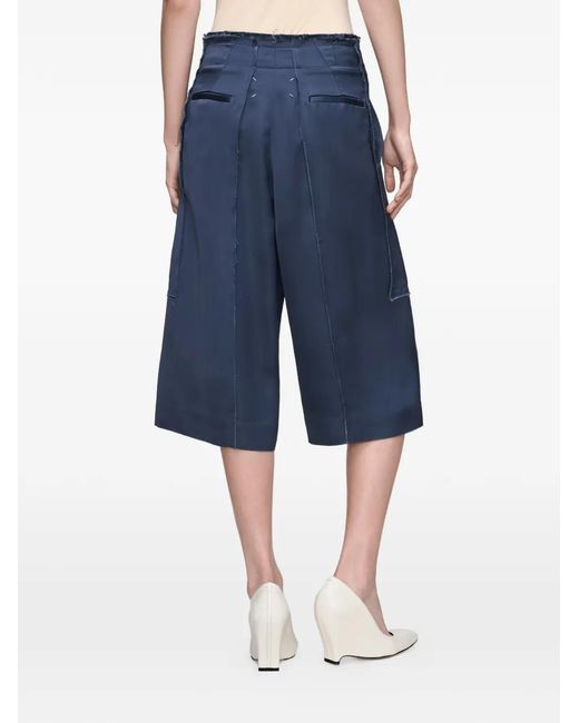 Maison Margiela Women's Blue Frayed-Edges Panel-Details Shorts