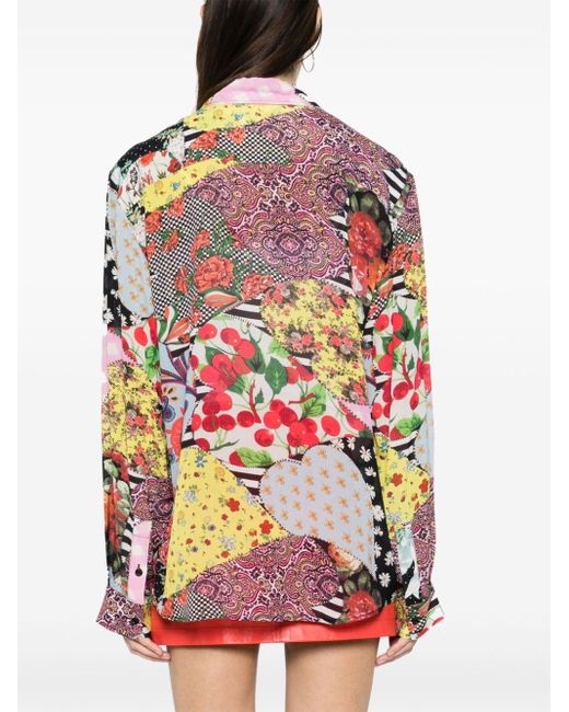 Moschino Yellow Abstract-pattern Print Spread-collar Shirt