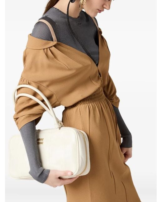 Miu Miu Natural Sablé Shoulder-Strap Smocked Dress
