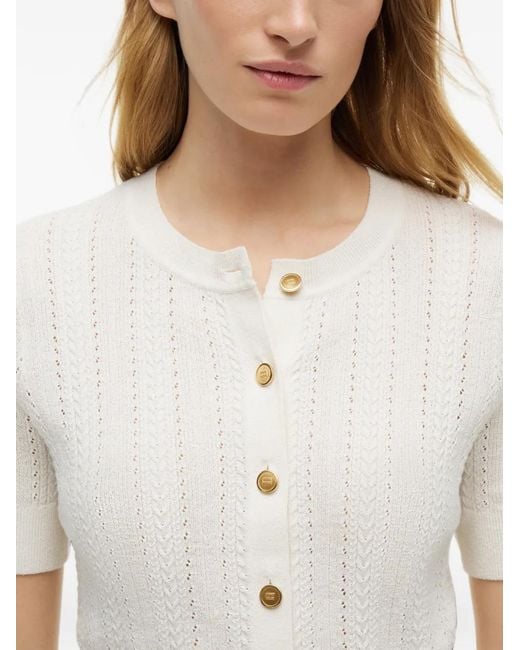 Tommy Hilfiger White Cable-Knit Short-Sleeve Cardigan