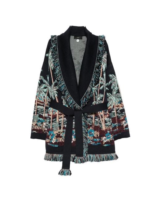 Alanui Black Fringe-Trimmed Jacquard Coat