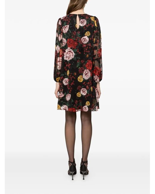 Nissa Black Floral-Print Mini Dress