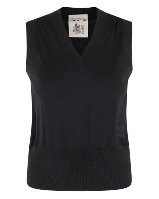 Semicouture Black V-Neck Cotton Vest