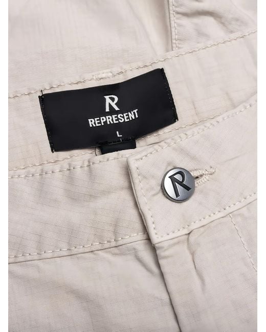 Represent White Linen Cargo Shorts for men
