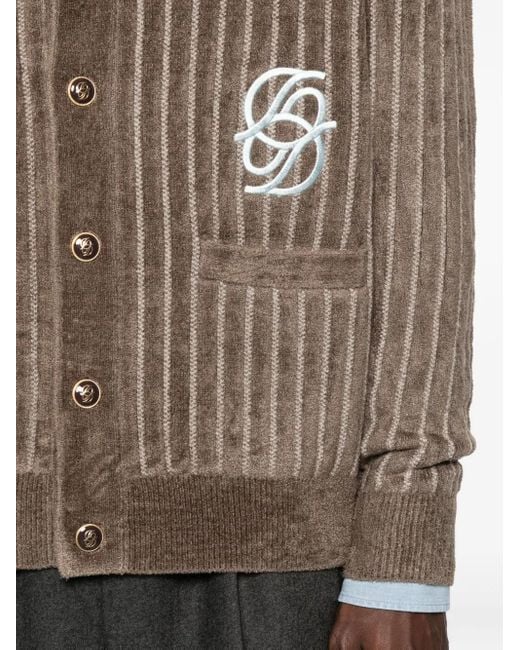 Drole de Monsieur Brown Striped Embroidered Cardigan for men