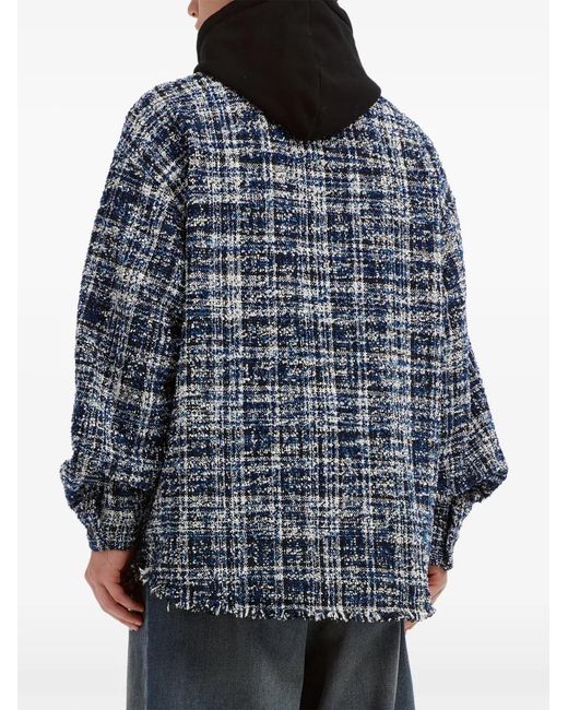 Musium Div. Blue Tweed-Check Drawstring Hooded Jacket for men