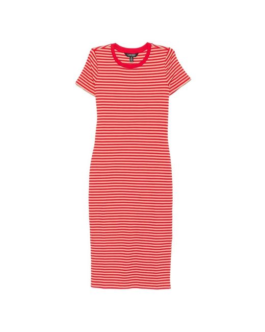 Ralph Lauren Pink Seferah Striped Ribbed-Knit Dress