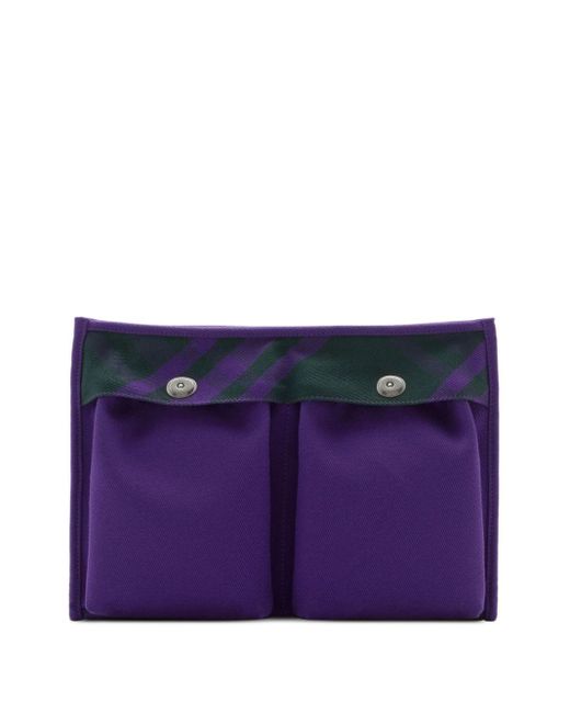 Burberry Purple Check-pattern Cotton Clutch Bag for men
