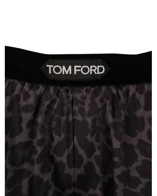 Tom Ford Black Leopard Printed Silk Boxers for men
