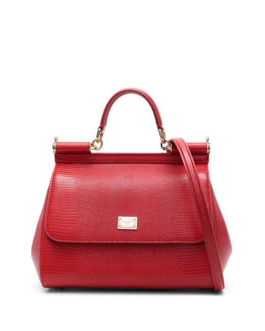 Dolce & Gabbana Red Large Sicily Leather Tote Bag